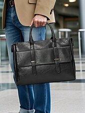billiga Herrväskor-mäns portfölj i svart läder - stor affärsväska med övre handtag och laptopfack, professionell kontorsväska för arbete och möten