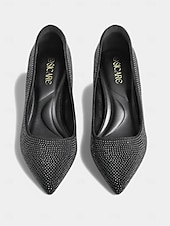 cheap Cocktail-Women&#039;s Champagne Rhinestone Pointed Toe Kitten Heels – Elegant Slip-On Glitter Pumps for Cocktail Parties and Holiday Celebrations