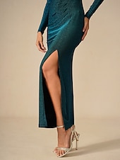 levne Party šaty-Nový rok Dámské Maxi šaty Bodycon šaty Elegantní Večírek Formální Svatební Párty Štíhlý Pevná barva Dlouhý rukáv Pod rameny Tmavě zelená Jaro Podzim Zima