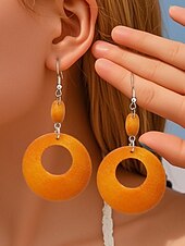 levne Dámská náušnice-dámské visací náušnice ze dřeva boho - různé geometrické tvary, lehké šperky z přírodního dřeva, ideální pro ležérní vzhled, dovolenou na pláži a letní festivaly