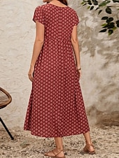 tanie Sukienka w paski i geometryczna-Damskie Sukienka maxi Sukienka A line Letnie sukienki Codzienny Codzienny Regularny Graficzny Geometryczny Krótki rękaw W serek Czarny Wino Czerwony Zielony Lato