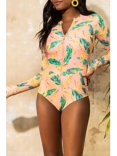 billiga One-piece-baddräkter-Dam Badkläder En bit Baddräkt Dragkedja Tropisk Standkläder Blomma Rund hals Ärmlös Baddräkter