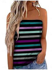 levne Grafický obchod Tank tops &amp; Camis-Dámské tílko tubetop pruhované tropické denní volnočasové bez rukávů bez ramínek běžné vrchní denní bez zad potisk černé fialové fuchsiové zelené léto