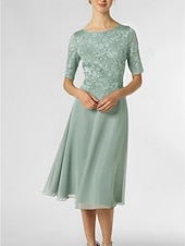 levne Délka čaje-A-line šaty matky nevěsty svatební host elegantní drobné výstřih do lodi délka po kolena chiffon poloviční rukáv s plisováním jednobarevné bez vlastního měření