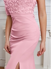 billiga Rosa-sjöjungfru / trumpet aftonklänning hög split rosa klänning formell bröllop gäst golvlängd ärmlös en axel stretch crepe med ros blomma 2025