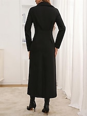 abordables Robe Simple-Femmes Robe Midi Robe Chemise Robe Décontractée Mode Moderne Quotidien Date Week-end Coupe régulière Uni manche longue Col de chemise Noir Été Printemps