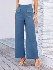 billiga breda ben och hög midja-Dam Brett skaft Byxor Streetwear Kontor Lång Hög midja Slät Ficka Högt snitt Mateial som andas Mjuk Microelastisk Semester Gata Dagliga kläder Svart Vit Gul Rosa Sommar Normal
