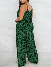 olcso Grafikus pamut vászonnadrág-Női Szabályos Jumpsuitek Utcai sikk Leopárd Ujjatlan U-alakú Zseb Utca Napi Normál Sárga Sötétkék Bíbor Nyár