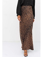 ieftine Fuste grafice-Pentru femei Fustă Casual Maxi Talie Medie Fuste Leopard Imprimeu Micro-elastic Vacanță Stradă Alb Maro Bej Vară Mătase ca satinul