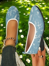 ieftine Pantofi Joși de Damă-pantofi cu pană de balet din denim pentru femei – pantofi confortabili cu vârf rotund pentru ieșiri casual, picnicuri de primăvară și plimbări în grădină
