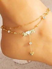 cheap Women&#039;s Bracelet-Women&#039;s Gold-Tone &#039;MOM&#039; Heart Charm Anklet – Double-Layer Crystal Chain Design for Mothers, Elegant Beach Jewelry, Perfect Mother&#039;s Day Gift