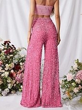 abordables pantalons de fête pour femmes-Pantalons Baggy en Coton Lin Femme Chino à Jambes Larges Mode Streetwear Longueur Complète Taille Haute Uni Sequins Confort Doux Agréable Micro-élastique Extérieur Soirée Rue Noir Rose Rouge Été