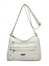 preiswerte Umhängetaschen-braune Umhängetasche aus Kunstleder für Damen mit mehreren Reißverschlusstaschen – lässige, leichte Kuriertasche für den täglichen Gebrauch, Reisen und Ausflüge in die Stadt