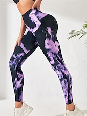 abordables Leggings y mallas de yoga-Mujer Pantalones de yoga Mallas Leggings de Yoga Cintura elástica Control de barriga Levantamiento de tope Yoga Entrenamiento de gimnasio Pilates Pantalones Tie-dye Morado Otoño Deportes Ropa de