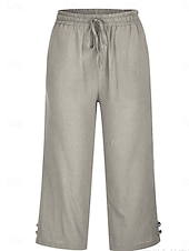 billiga Byxa i vanlig bomullslinne-Kvinnors Chinos Enfärgad Mode Streetwear Grundläggande Kalf Längd Medium Midja Enfärgad Fickor Dragkedja Komfort Utomhus Mikro-elastisk Semester Gatu Daglig Mörk Grå Ametist Grå Svart Sommar Vår