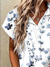 cheap Floral Tops-Women&#039;s Shirt Floral Graphic Vintage Tropical Daily Short Sleeve Cap Sleeve Shirt Collar Long Tops Daily Light Blue Summer Spring