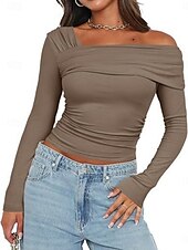 preiswerte Damen Einfache Oberteile-Damen Bluse Einfach Modern Y2K Langarm V Ausschnitt Normale Oberteile Täglich Ferien Gerafft Schwarz Weiß Rosa Kamel Braun Sommer