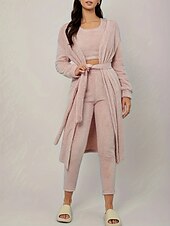 billiga Sovkläder-Dam Mode Grundläggande Byxuppsättningar Långärmad Rund hals Ensfärgat Dagliga kläder Ledigt / vardag Vit Rodnande Rosa Blå Vår Normal