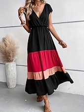 economico Abiti a Strisce e Geometrici-Per donna Abito maxi Abito a trapezio Casual All&#039;aperto Uscire Spiaggia Vestibilità comoda Grafico Manica Corta Scollo a V Blu Fucsia Marrone Estate