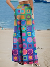 cheap Wide Leg &amp; High Waisted-Women&#039;s Wide Leg Chinos Baggy Pants Vacation Vintage Fashion Full Length High Waist Floral Graphic Abstract Printing Breathable Soft Micro-elastic Formal Outdoor Vacation Blue Orange Summer Spring