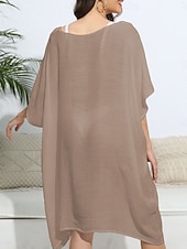 abordables Robes de plage-Maillots de Bain Femme Couverture Robe de Bain Maillot Boutons Vacances Plage Tenue Couleur Unie Col en V Manches Courtes Maillots de Bain