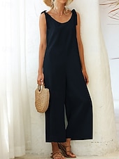 cheap Formal Jumpsuits-Women's Normal Dungarees Jumpsuit Streetwear Solid Color Sleeveless V Neck Backless Pocket Street Daily Regular Fit Black White Light Green Summer