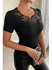 ieftine Topuri din dantelă-Pentru femei Bluză Topuri din dantela Simplu Elegant Modern Manșon scurt Stil Nautic Topuri obișnuite Concediu Ieșire Dantelă Negru Alb Vară