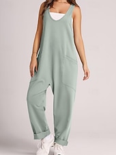 economico tute formali-tuta salopette normale da donna streetwear tinta unita senza maniche scollo a V tasche per uscire fine settimana vestibilità regolare nero verde chiaro rosa estate