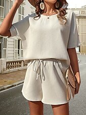 levne Dámské krátké soupravy-Dámské 2 kusy módní streetwear denní krátké soupravy krátký rukáv kulatý výstřih grafický šňůrkový neformální denní bílá růžová zelená léto standardní střih