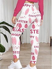 billiga Påskbyxor-Påsk Kvinnors Leggings Byxor för Hög Midja Mage Kontroll Kaninägg Tryckt Yoga Roliga Kanin Stretchbyxor
