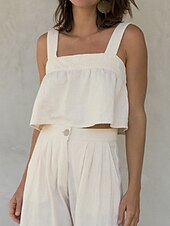 economico Camicie-Per donna Camicia di lino Gilet in cotone e lino Blusa Semplice Moderno Casual Senza Maniche Collo quadrato Top corti Quotidiano Ferie Senza schiena Bianco Cachi Estate