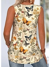 economico Serbatoio Grafico-Canotta da donna Top Floral Grafica Farfalla Giornaliero Elegante Romantico Senza Maniche Collo a V Top Regolari Stampa Giallo Estate