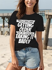 abordables T-shirt Humor &amp; Citations-Femmes T-shirt Graphique Lettre ancien Élégant Classique Manche Courte Col ras du cou Col rond Hauts Réguliers Quotidien Imprimé Noir Blanche Rouge Bleu Vert Été Printemps