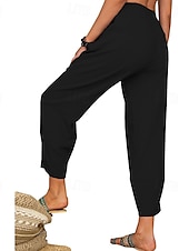 baratos Calça de linho de algodão simples-Mulheres Calças de linho de algodão Calças Roupa de rua Casual Comprimento total Natural Tecido Bolsos Cintura elástica Confortável Para Noite Final de semana Vinho Cinzento Preto Branco Verão Normal