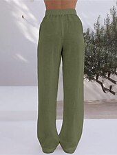 economico Pantaloni in lino e cotone semplici-Per donna Pantaloni in cotone e lino Pantaloni Palazzo Moda Streetwear Comfort Lunghezza intera Misura del girovita medio Semplice Tasca Elastico in vita Comodo All&#039;aperto Confortevole Streetwear
