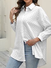 voordelige Dames eenvoudige tops-Dames Overhemd Effen Kleur Stijlvol Casual Lange mouw Overhemdkraag Normale tops Dagelijks Knop Zwart Wit Blozend Roze blauw Zomer Lente