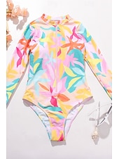 billiga One-piece-baddräkter-Dam Badkläder En bit Baddräkt Dragkedja Tropisk Standkläder Blomma Rund hals Ärmlös Baddräkter