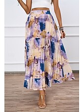 abordables Jupes en mousseline-Femmes Jupe Mode Maxi Taille Basse Jupes Teinture par nouage Plissé Imprimé Micro-Élastique Vacances Décontracté Quotidien Violet Été Polyester