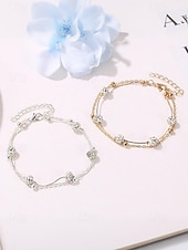 economico Bracciale da donna-Cavigliera da donna con perline e strass a doppio strato: elegante gioiello da spiaggia con catena in oro per l&#039;estate, le vacanze e l&#039;uso quotidiano