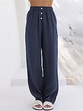 economico Pantaloni in lino e cotone semplici-Per donna Pantaloni in cotone e lino Pantaloni Palazzo Moda Streetwear Comfort Lunghezza intera Misura del girovita medio Semplice Tasca Elastico in vita Comodo All&#039;aperto Confortevole Streetwear