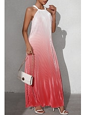 abordables Arte &amp; Diseño Vestidos-Mujer Vestido Midi Vestido de cuello halter Moda Clásico Vacaciones Diario Festivos Ajuste regular Gradiente de Color Sin Mangas Cuello halter Rojo Naranja Marrón Verano