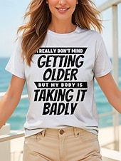 abordables T-shirt Humor &amp; Citations-Femmes T-shirt Graphique Lettre ancien Élégant Classique Manche Courte Col ras du cou Col rond Hauts Réguliers Quotidien Imprimé Noir Blanche Rouge Bleu Vert Été Printemps