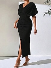 abordables Robe Simple-Femmes Robe Midi Robe de Soirée Robe d&#039;été Mode Classique Moderne Extérieur Vacances Fête Coupe régulière Uni Sans manches Col en V Noir Marron Abricot Été