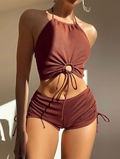 voordelige Bikinisets-Dames Zwemkleding Bikini 2 stuks Zwempak Blote rug Strand Kleding Zomer Effen Kleur Halternek Mouwloos Badpakken