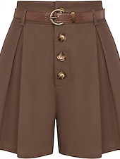 abordables Shorts-Femmes Shorts Slacks Mode Court Naturel Uni Avec Poches Boucle Extérieur Confortable Fête Sortir Abricot Noir Blanche Gingembre Été Coupe régulière
