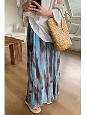 ieftine Fuste grafice-Pentru femei Fustă Epocă Boho Maxi Talie Medie Fuste Cravată Imprimeu Micro-elastic Vacanță Casul / Zilnic Negru Albastru piscină Vară Poliester