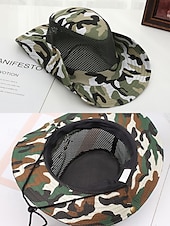 preiswerte Herrenhüte-Herren-Sonnenhut aus Camouflage-Netzgewebe mit breiter Krempe und Kinnriemen – atmungsaktiver Outdoor-Wander- und Angelhut für Sommerreisen und Camping