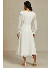 economico Abiti bianchi-Abiti da sposa Linea ad A Scollo a V Manica Lunga Lunghezza alla caviglia Chiffon Abiti da sposa Con Tinta unita 2025