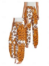 cheap Graphic Cotton Linen Pant-Women&#039;s Linen-Inspired Pants Wide Leg Pants Trousers Ethnic Style Casual Boho Full Length High Waist Floral Graphic Pocket Elastic Waist Printing Breathability Soft Micro-elastic Outdoor Yoga Blue
