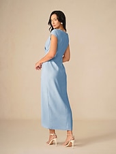 levne Party šaty-Dámské Maxi šaty Zavazovací šaty Elegantní Večírek Narozeniny Svatební Dovolená Svatební host Běžný Pevná barva Krátký rukáv Do V Nebeská modř Léto Jaro Podzim